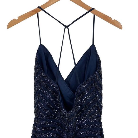 La Femme Sequin Mini Dress Navy Prom Cocktail Party Special Occasion Gala Size 0 - Picture 7 of 10